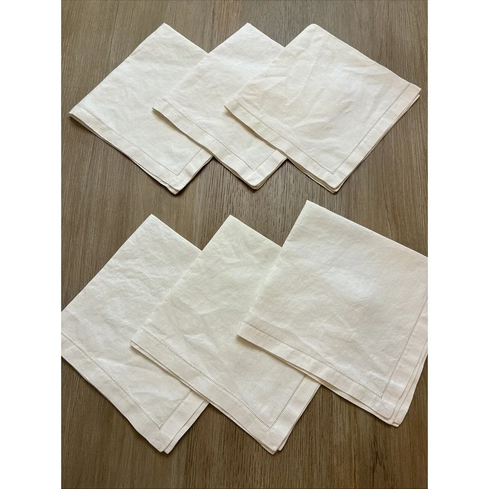 Sferra Cream Linen Dinner Napkins Hemstitched 17x17.5